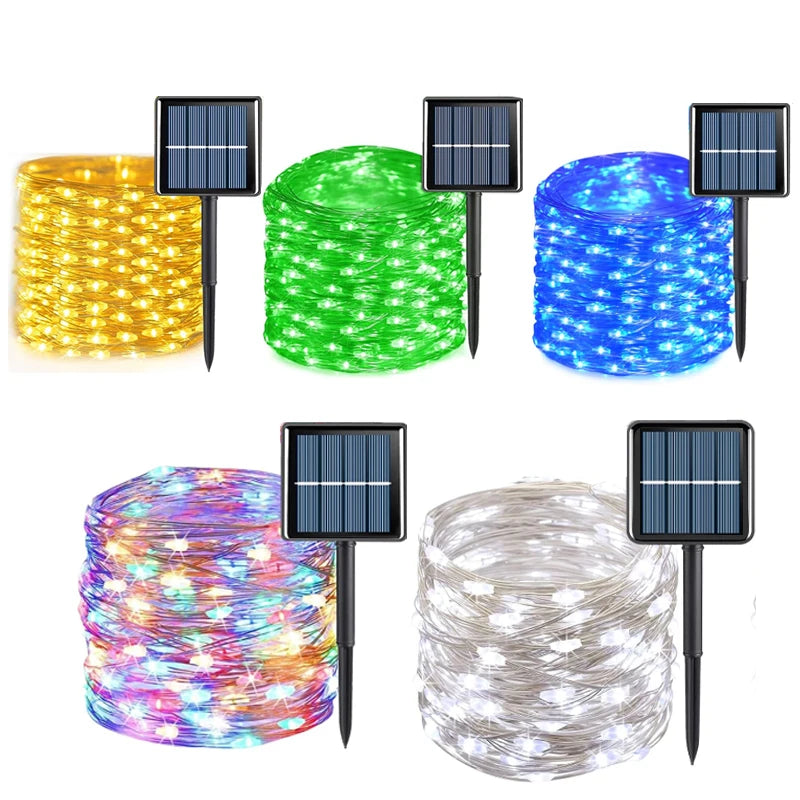 guirlande lumineuse solaire multicolore moderne 100 led 12m spikes étanche festiveextérieur