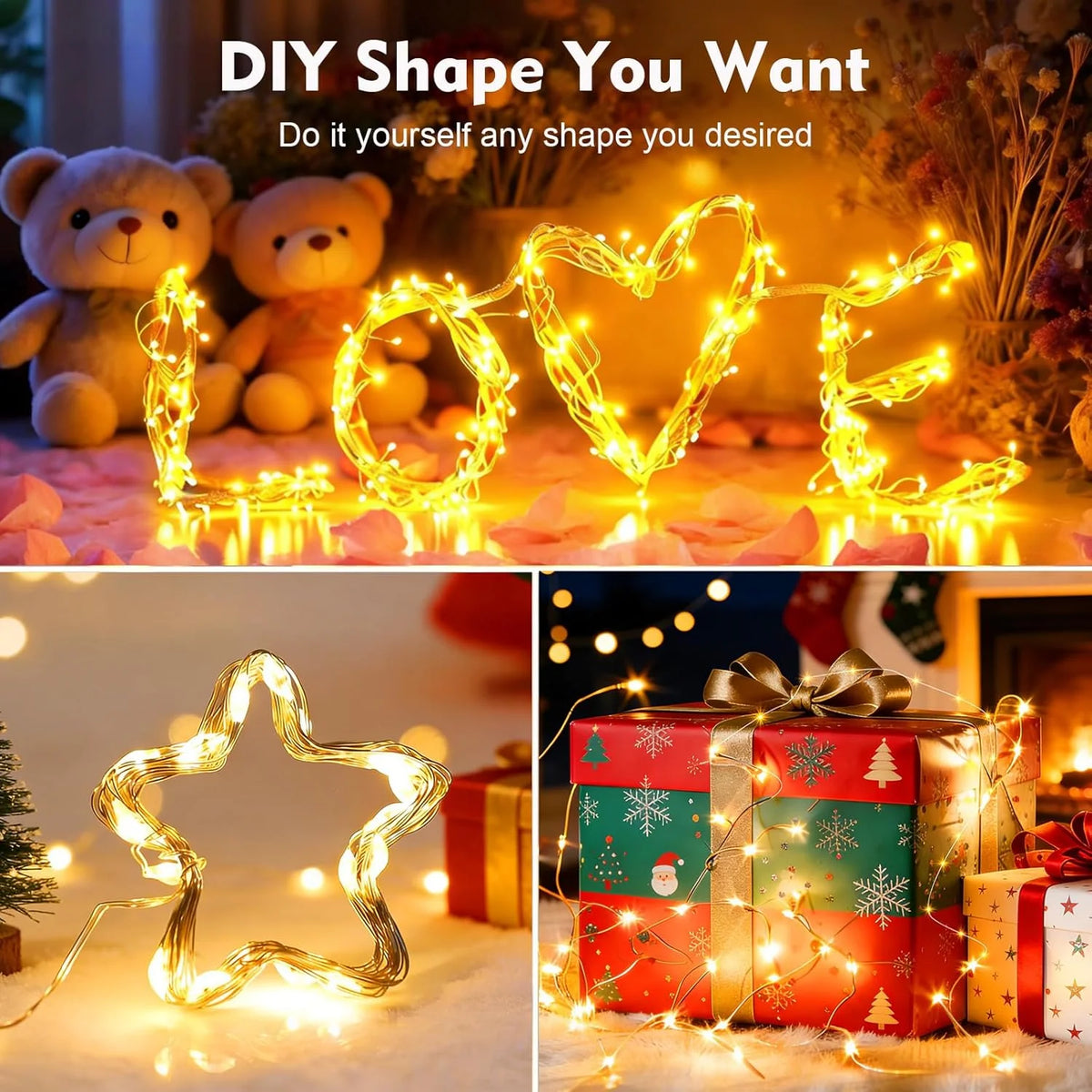 guirlande lumineuse led dorée fil cuivre diodes rgb moderne télécommande usb 10m 20m 5m