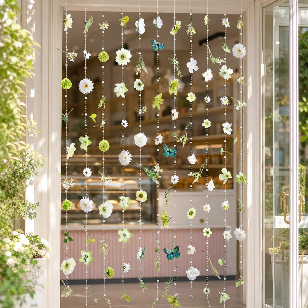 guirlande fleurs artificielles roses feuilles vertes decoration maison mariage anniversaire baby shower