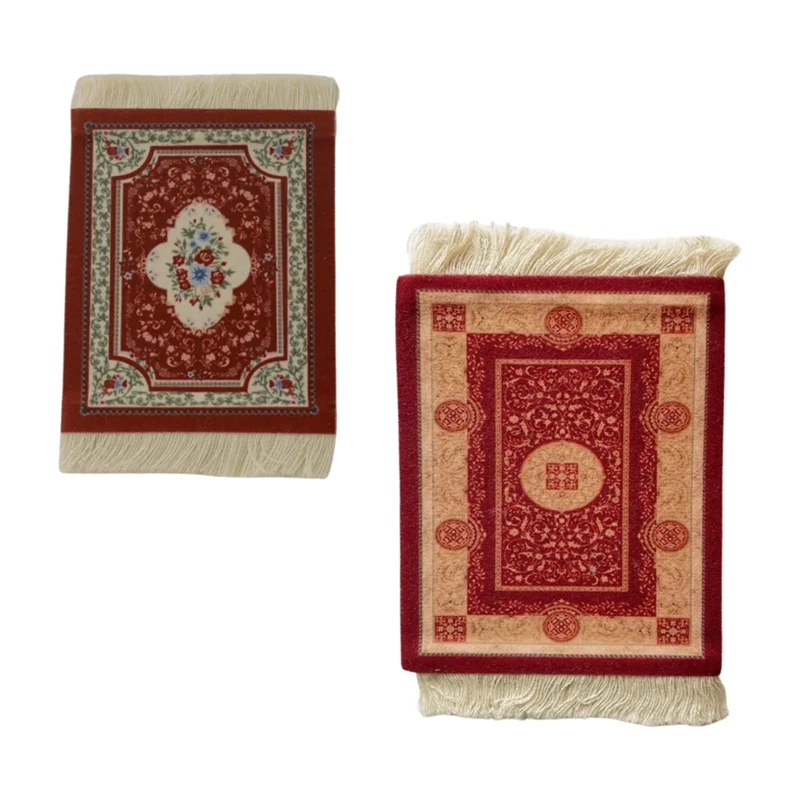 tapis décoratif oriental motifs floraux rouge beige vert clair 9cmx11cm