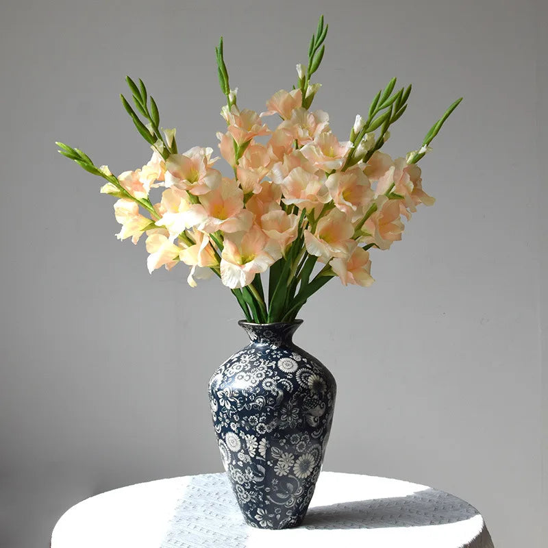 bouquet fleurs artificielles gladiolus orange rose blanc violet décoration intérieure mariage anniversaire moderne
