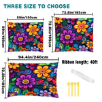 tapis sol multicolore fleurs modernes pop art ruban fixation 150x150cm 185x185cm 240x185cm