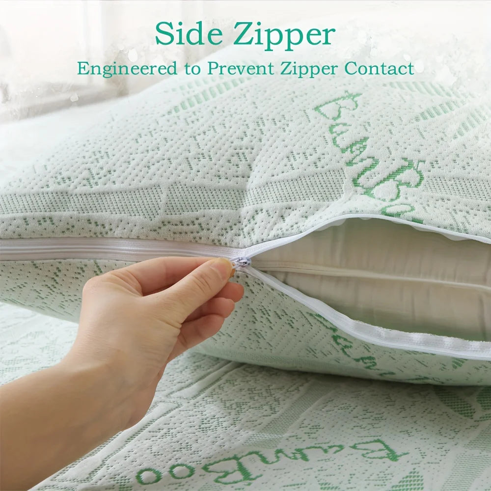 protège oreiller imperméable fibre bambou blanc vert clair moderne glissière 26x20cm 30x20cm 35x20cm 40x20cm