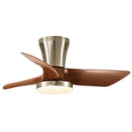 ventilateur moderne led télécommande lumière marron bois pales argentées minimaliste