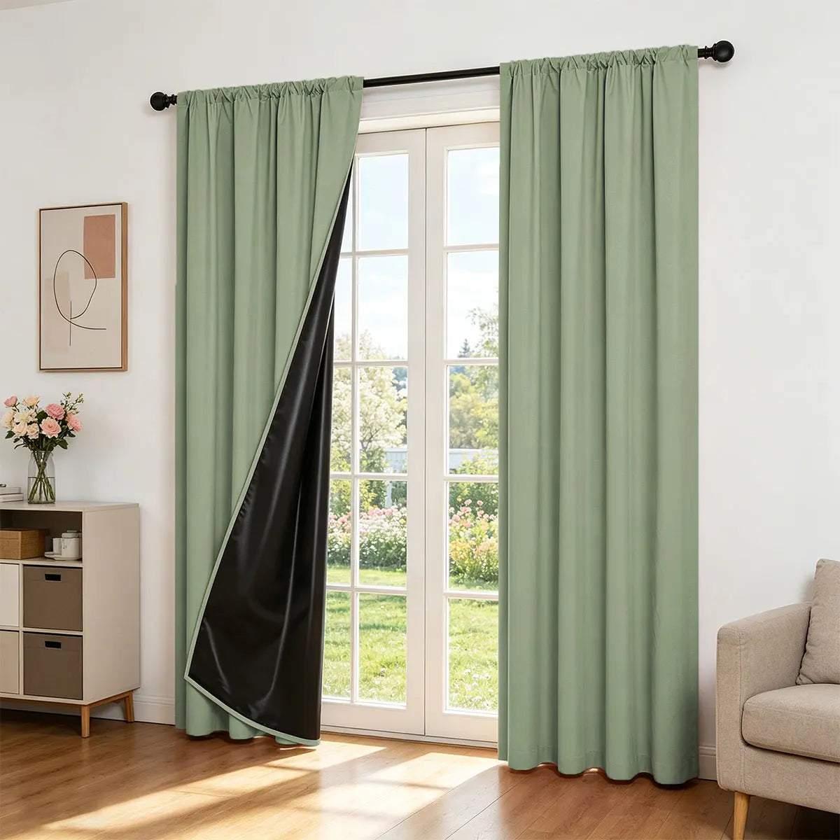 rideau occultant vert clair uni moderne opacifiant insonorisation chambre salon 132x213cm 132x241cm 210x230cm 200x260cm
