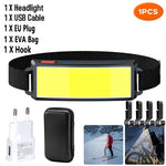 lampe frontale led cob rechargeable usb batterie intégrée indicateur puissance mode ajustable ceinture camping