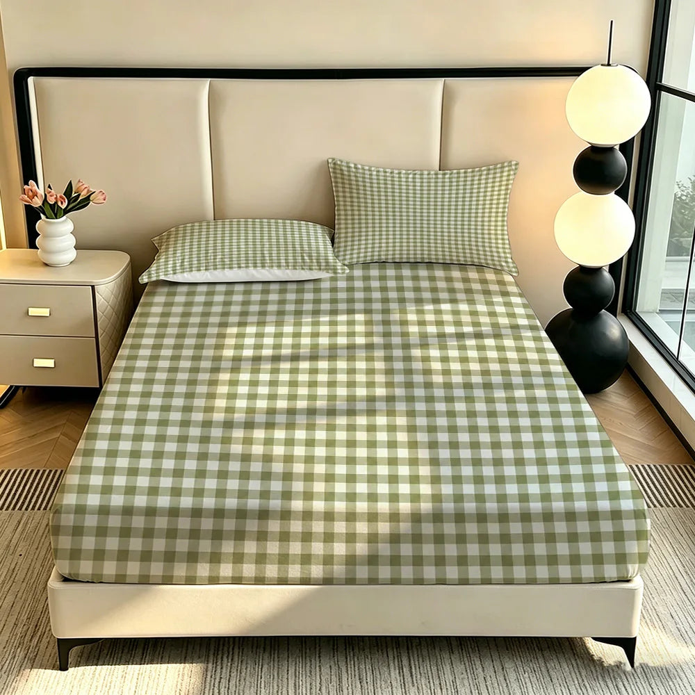 litreie moderne drap plat carreaux vertclair blanc opacité 3pièces single superking king queen twin