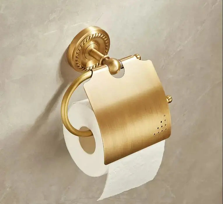 accessoires salle bain doré porte serviettes crochet classique finition antique fixations murales ensemble quincailleries