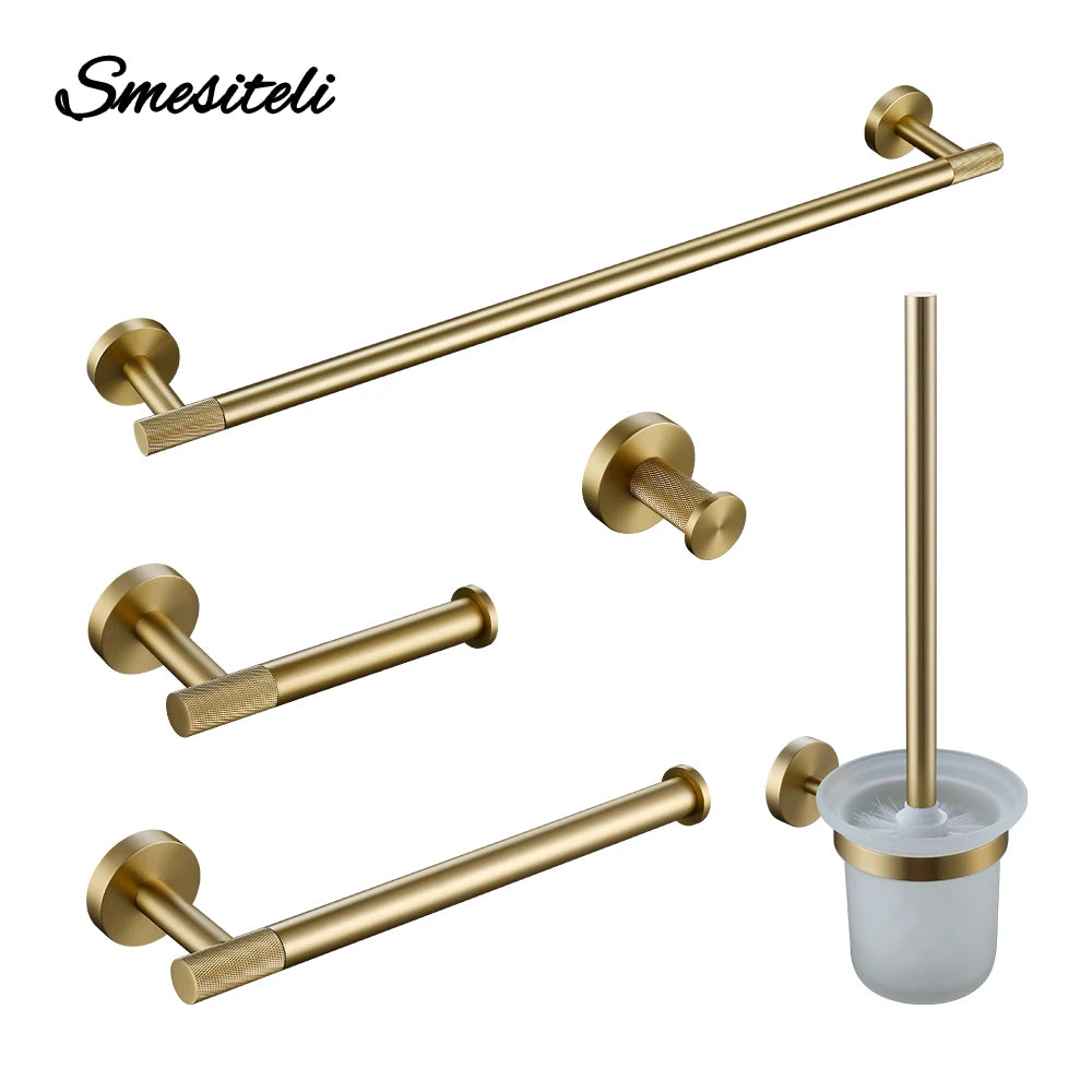 accessoires salle bains doré moleté moderne porte serviettes porte papier brosse dents porte savon