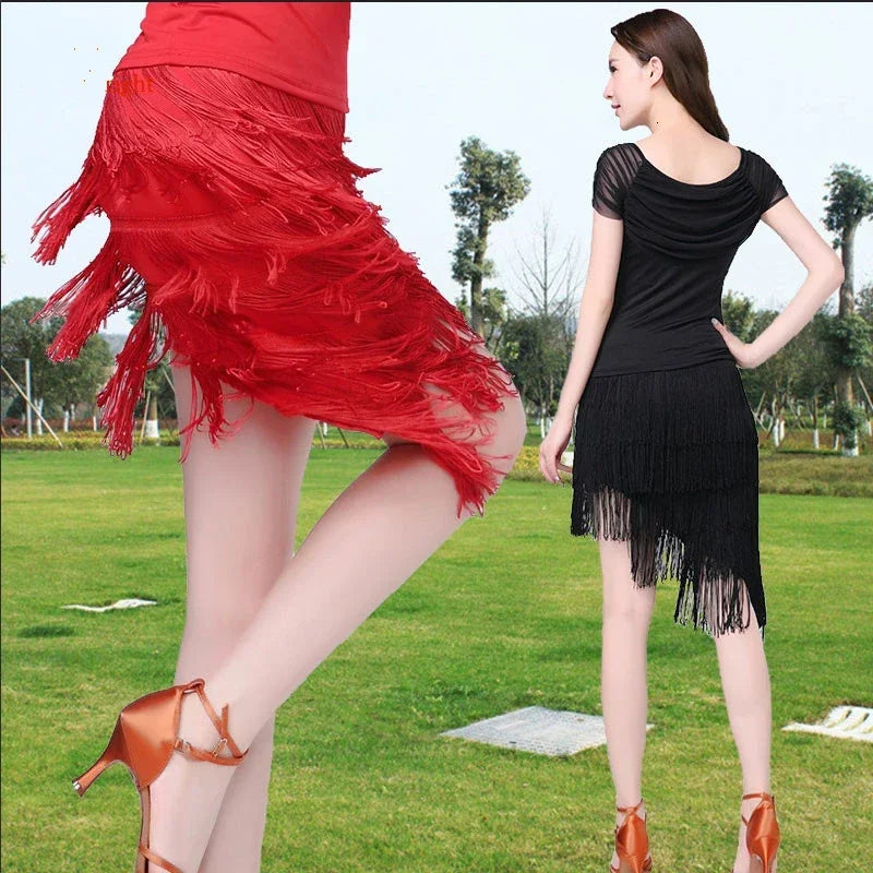 franges dentelle polyester jupe danse latine decoration partie moderne rouge noir vert bleu violet