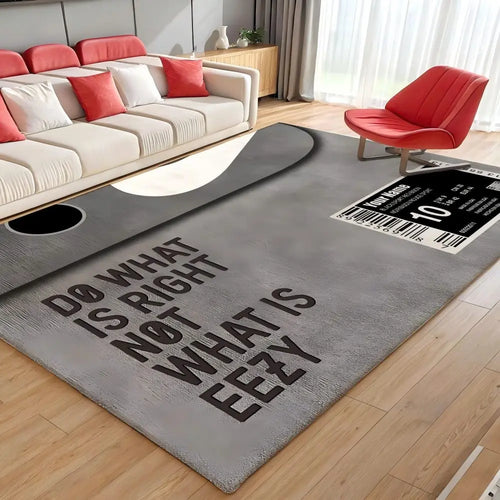 tapis sol moderne gris noir motif géométrique texte décoratif salon chambre maison intérieur