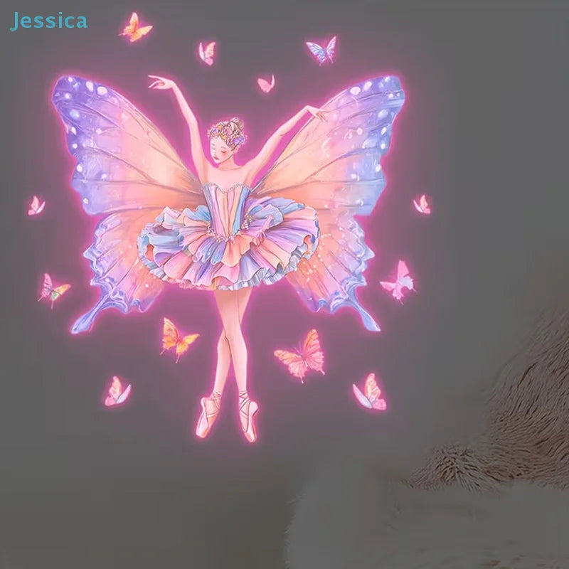 sticker mural papillon danseuse rose bleu blanc adhésif chambre fille