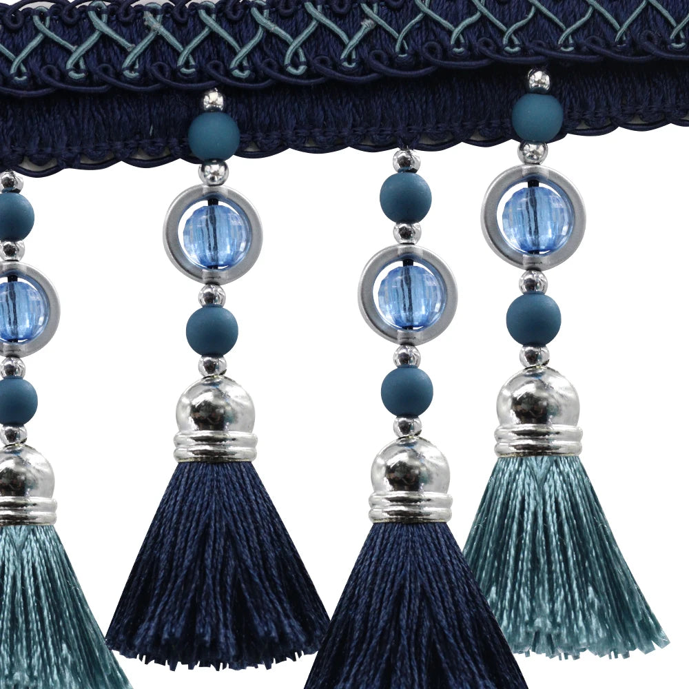 franges perlées bicolores tissu décoratif rideau bordure élégante tressées turquoise bleu rose