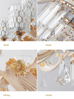 lustre led cristal ornementation dorée contemporain salon salle manger villa