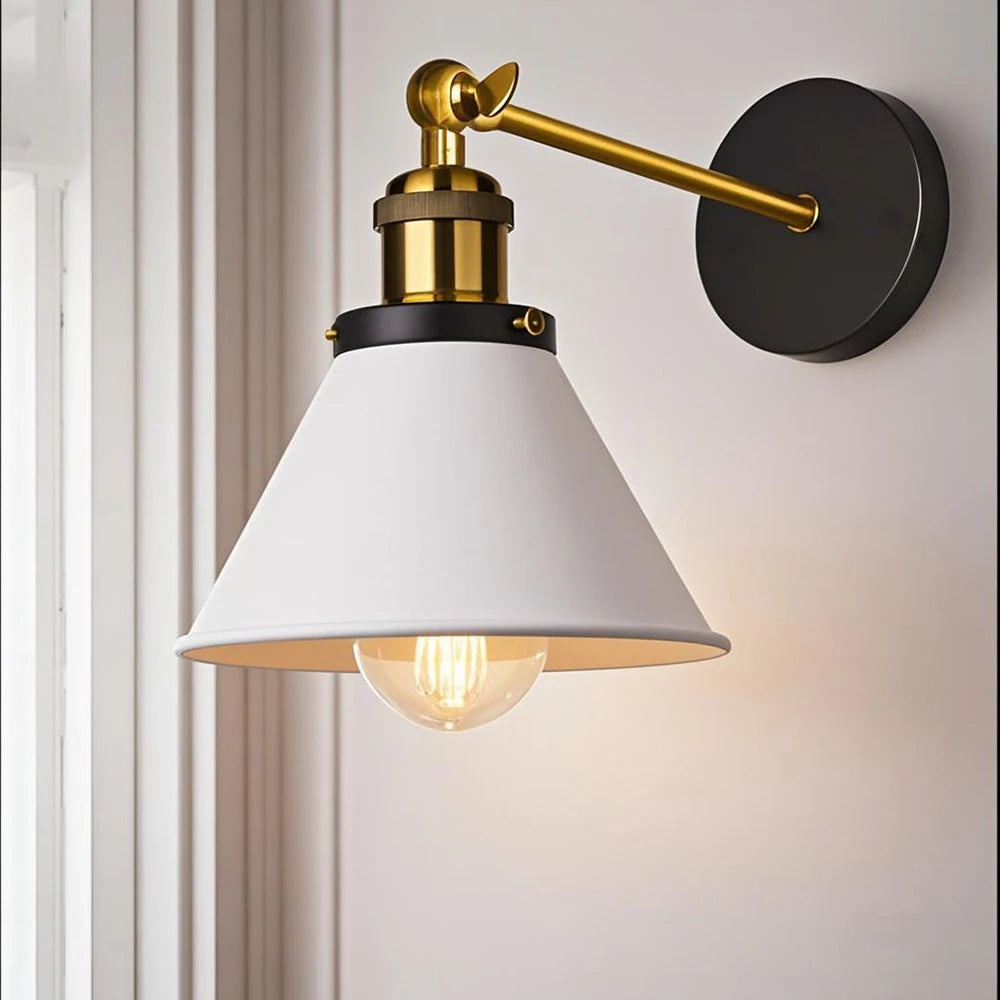 applique murale industrielle conique noire or réglable led chambre entrée moderne vintage