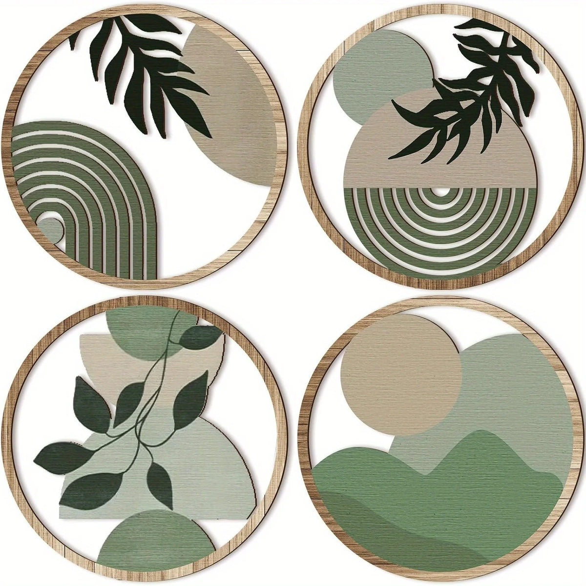 décorations murales bois vert feuilles géométriques abstraites moderne bohème chambre salon