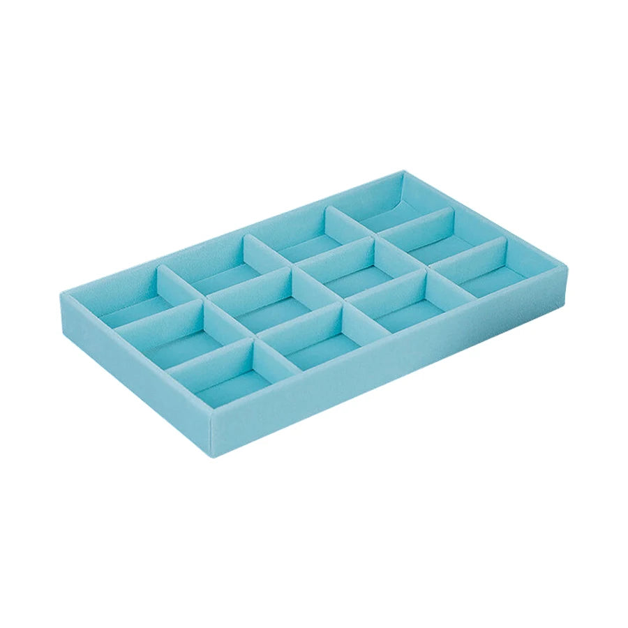 présentoir bijoux boîte turquois velours moderne pendentifs boucles d'oreilles rangement organisation plateau