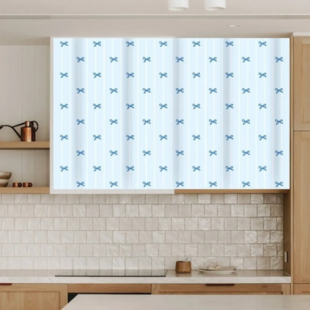rideau cuisine moderne rayures rubans cerises coeurs blanc rouge bleuclair transparent opacité