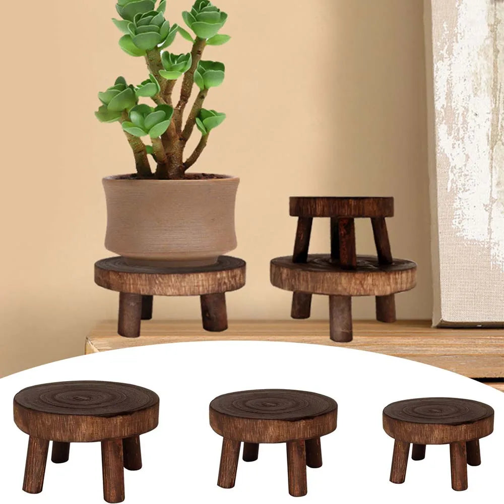 tabourets rustiques pots fleurs maison décoration jardin bois brun naturel minimaliste
