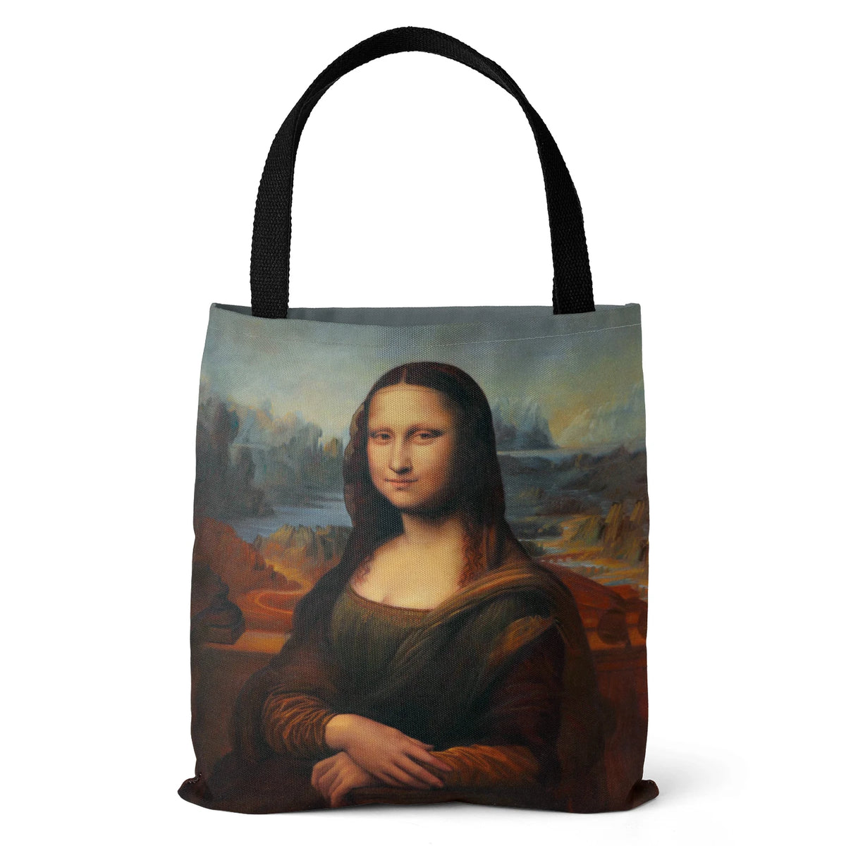 sac main polyester fleurs iris paysage moderne vert bleu beige noir poignées