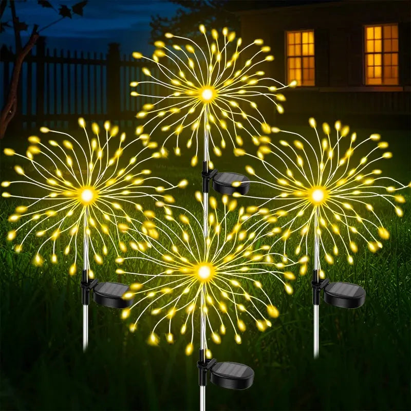 décorations solaires multicolores forme feu d'artifice spirale lumineuse moderne extérieur autonomes led