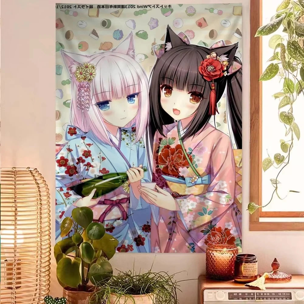 tapisserie murale anime fille décor chambre fille coton motif personnage japonais décoration murale textile