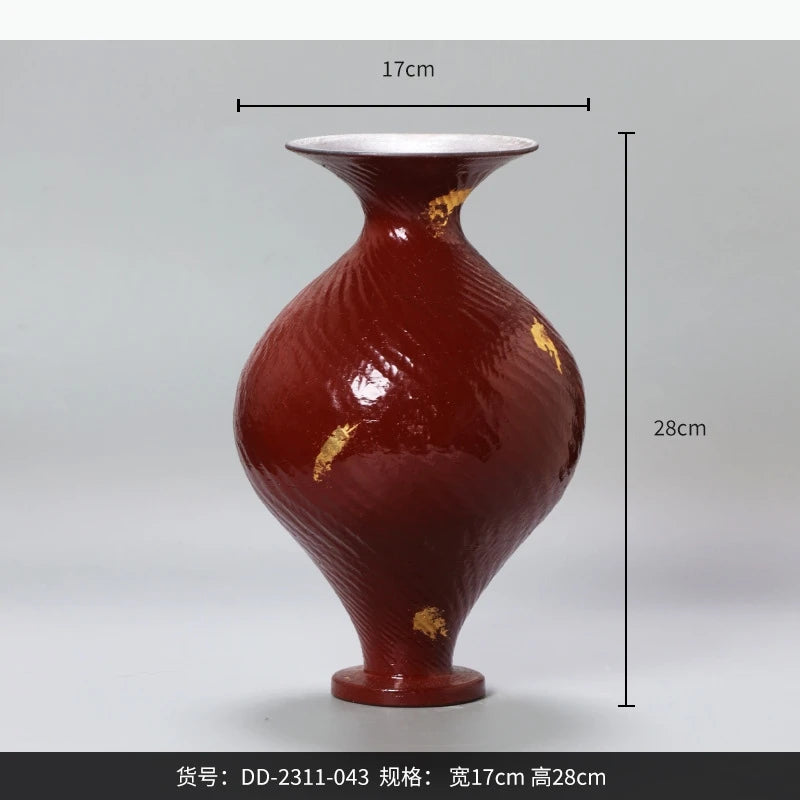 vases décoratifs modernes rouge doré texture ondulée feuille or hydroponique fleurs séchées