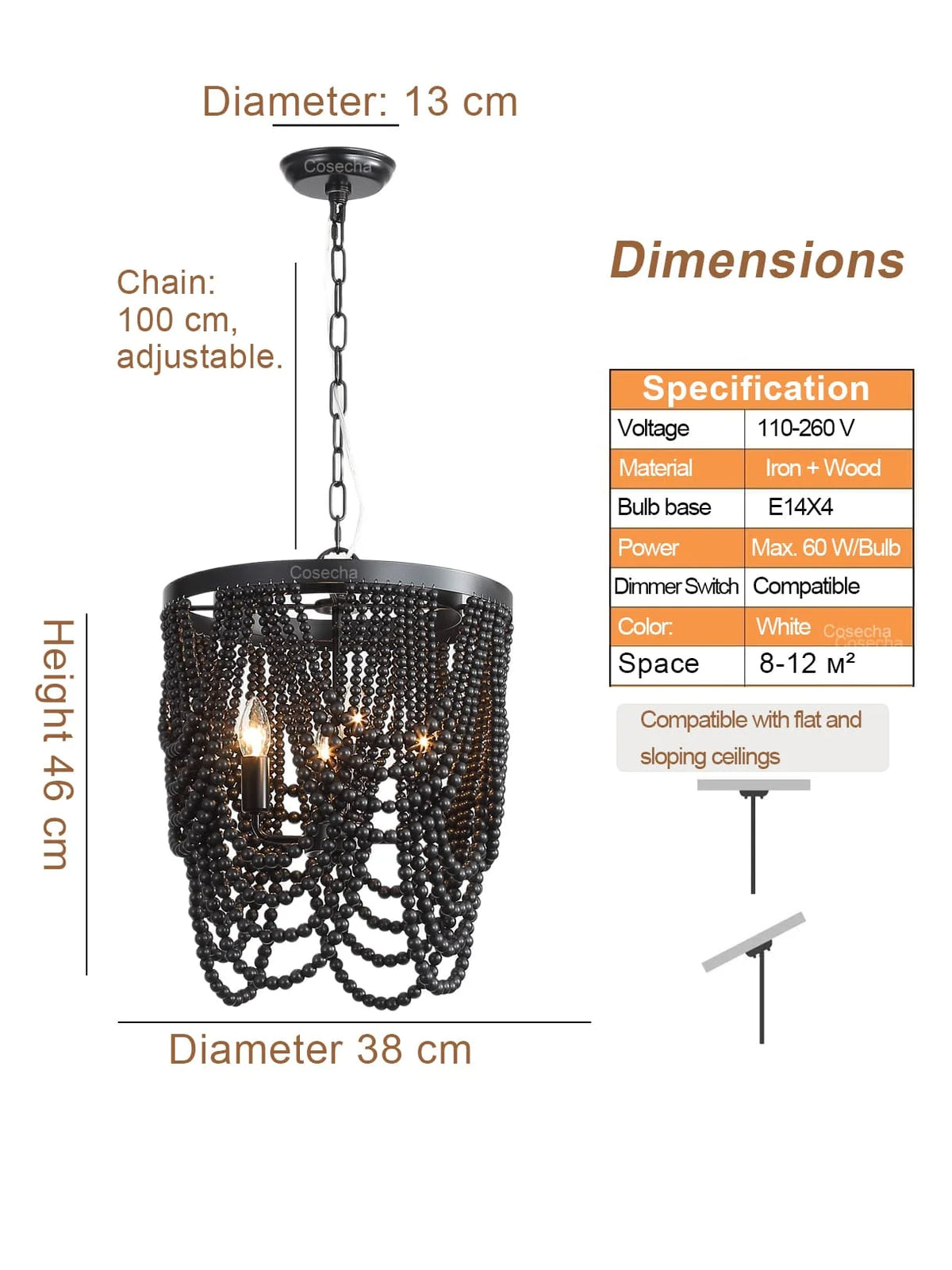 lustre vintage bois blanc suspension chambre salon bohème éclairage intérieur