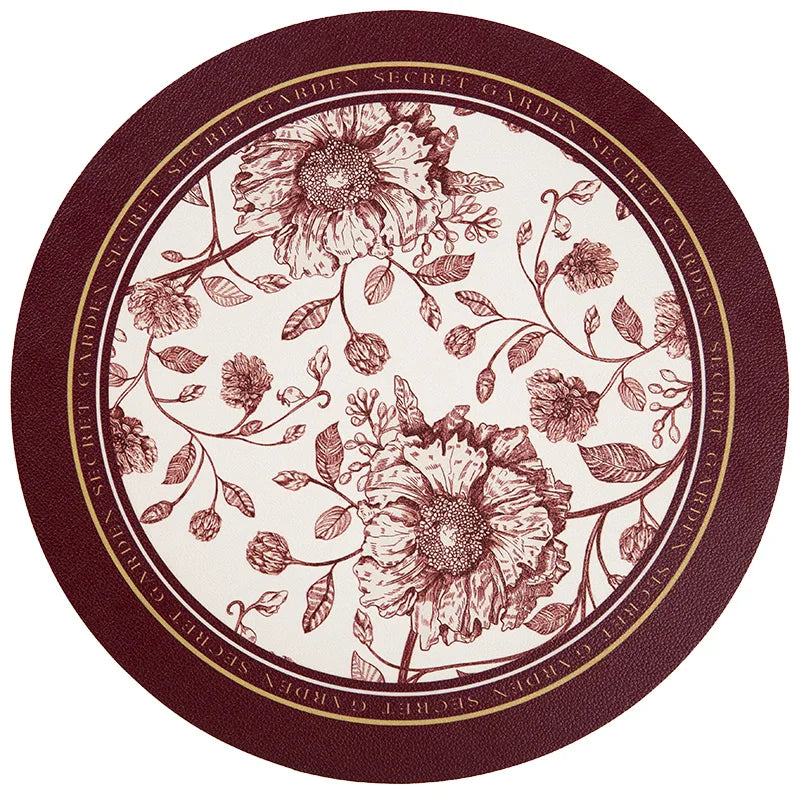 tapis table rond polyestère résistant chaleur décoration intérieure extérieure blanc vert fleurs feuilles papillons