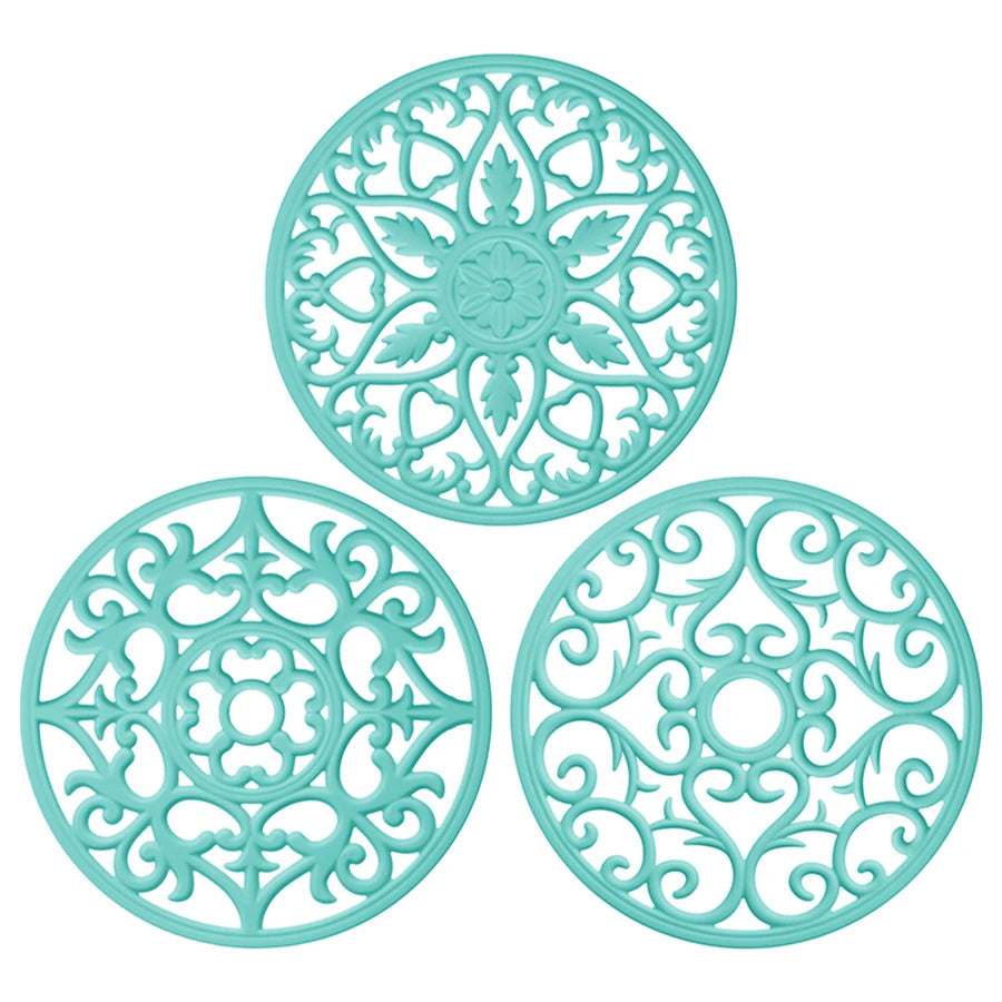tapis table silicone moderne bleu vert rose motif floral clips
