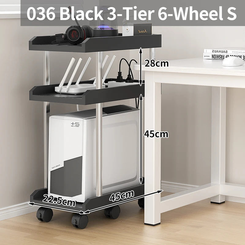 chariot mobile multifonctionnel roulettes blanc noir moderne organiser stockage tablettes cables charge
