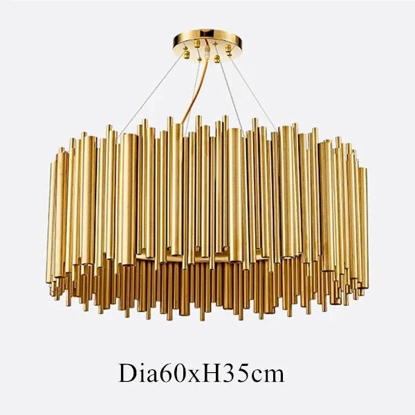 suspension lumineuse moderne dorée tubes horizontaux acier inoxydable led 60w 110v 220v chambre salon