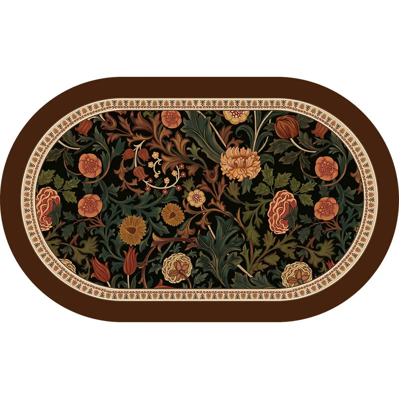 tapis table violet vert beige fleurs feuilles bordure rayée classique floral resistant pvc 30x50cm