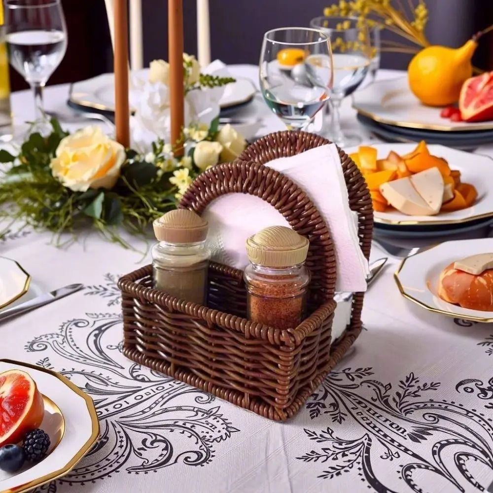 porte serviettes tressé marron rustique support serviettes couverts accessoires table vintage chambre