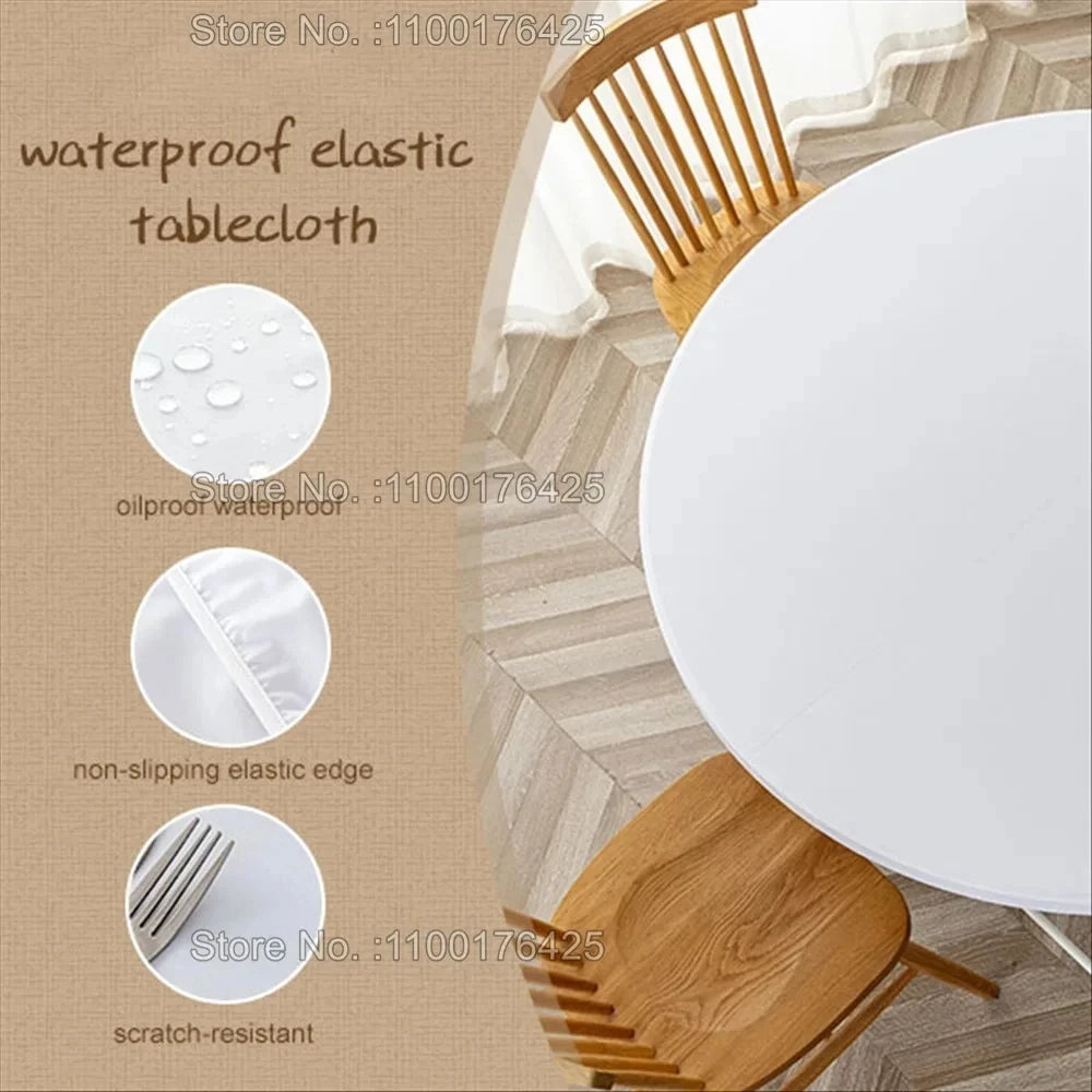 nappe table imperméable polyester blanc diamètre 120cm moderne adhésive ajustée intérieur extérieur