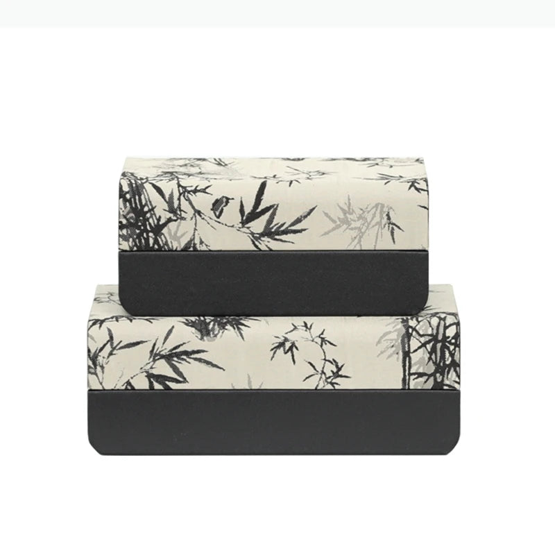 boîtes rangement bijoux cosmétiques moderne beige noir motif bambou opaques organisation