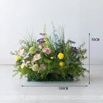 décoration murale bouquet fleurs artificielles roses blanches jaunes bleues feuilles vertes mariage fête événement