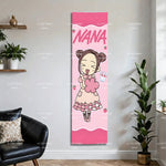 tapisserie murale personnages animés rose tresses bonbons fraises fond rose chambre décoration 150x40cm