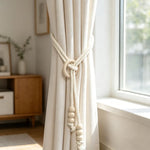 corde rideaux tressée bois anneaux rustique bohème beige clair fixations naturelles