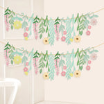 guirlande papier feuilles fleurs vert rose jaune pêche floral enfantin festif fil doréscrição