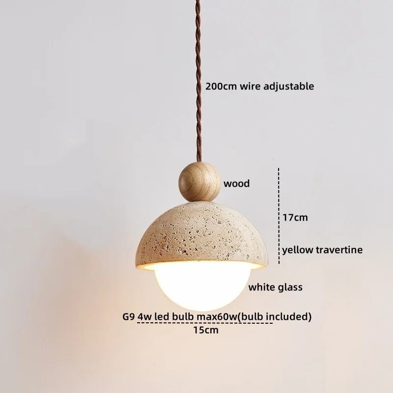 suspension lumineuse moderne pierre naturelle blanc brun lustre salon cuisine chambre minimaliste