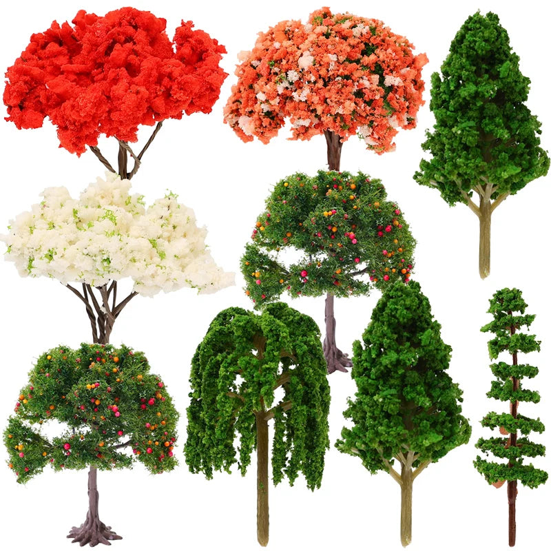 décorations micropaysage miniatures arbres texturés feuilles détaillées rochers mousse gravier