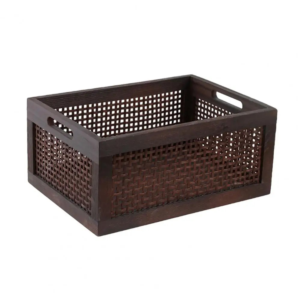 paniers rangement bois tressé brun foncé poignées rangement organisation respectueux environnement