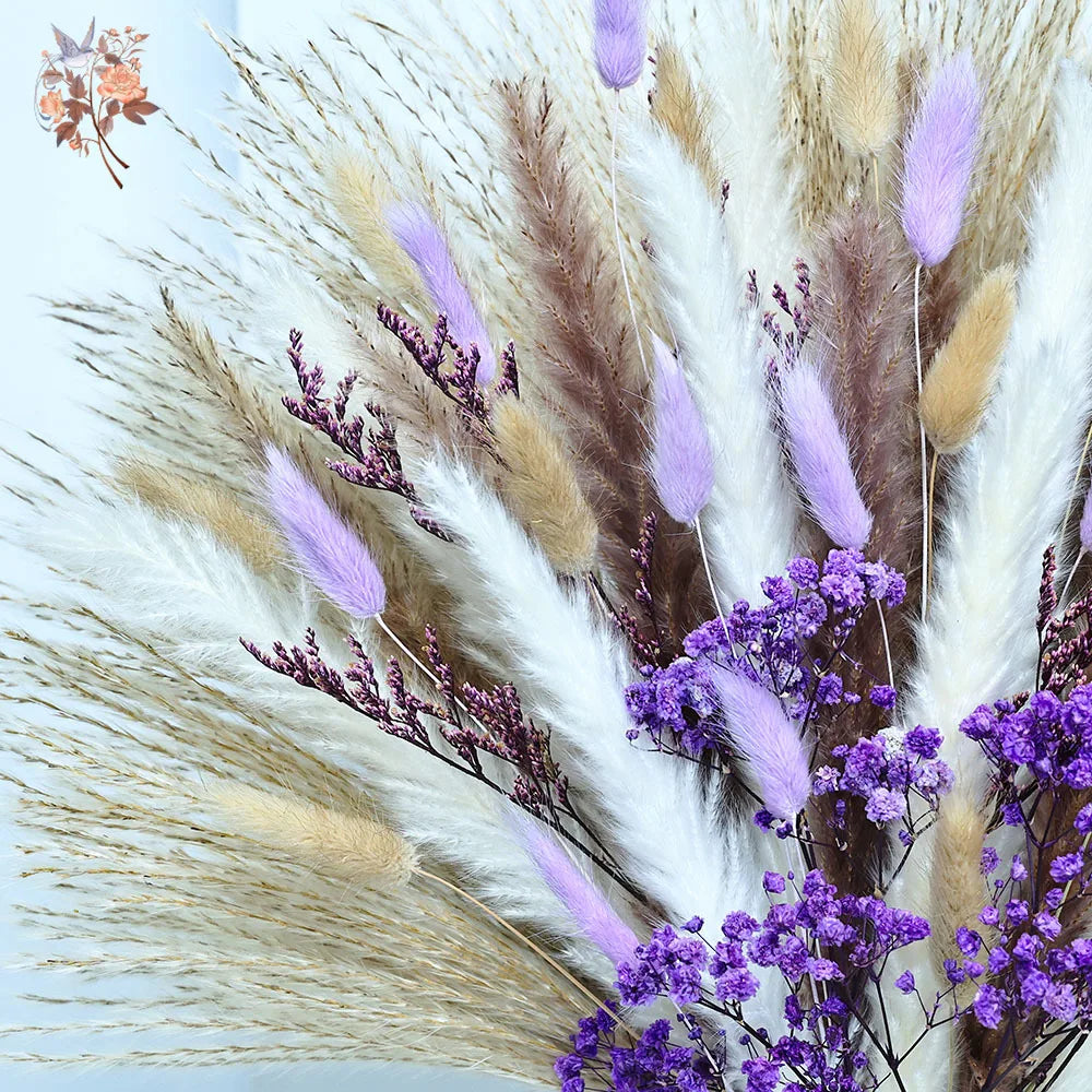 bouquet fleurs séchées naturel pampas violet beige intérieur décoration anniversaire baby showerHomeAssemblier