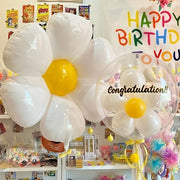 ballons décoration anniversaire mariage thème floral fleurs blanches jaunes orange rose bleu