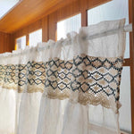 rideau lin beige noir broderie géométrique bordure dentelle classique vintage translucide cuisine fenêtre