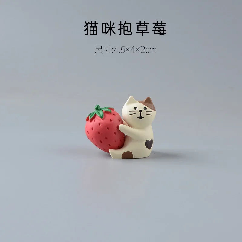 figurines animaux mignonnes résine strawberries fruits décor maison kawaii blanc rose beige rouge cartoon
