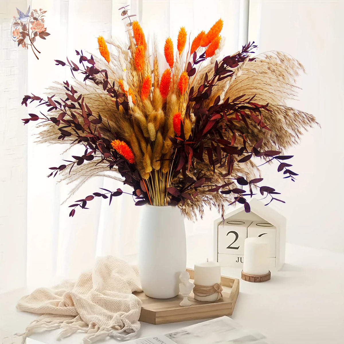 bouquet fleurs séchées automne orange naturel rustique décoration maison anniversaire mariage festive
