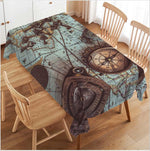nappe table vintage carte ancienne compas motifs géométriques bleu clair marron adaptée tables