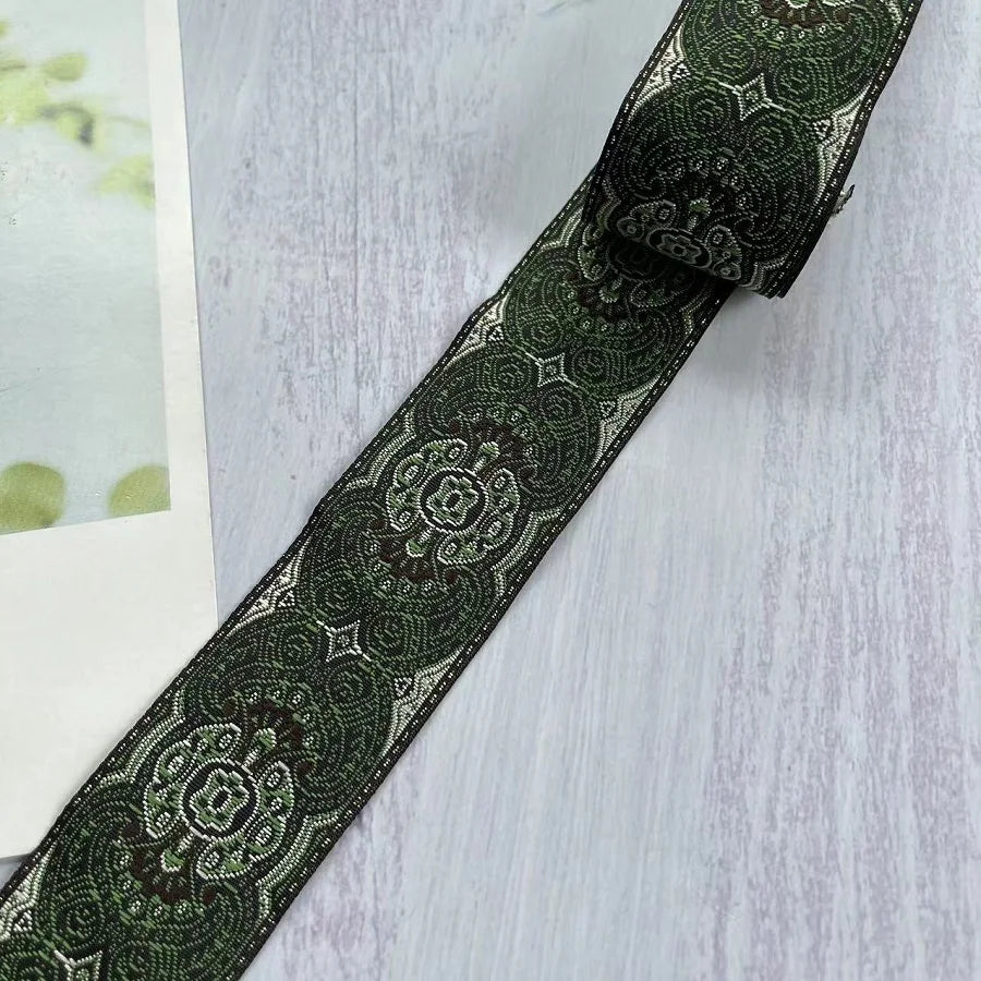 ruban polyester largeur 5cm motifs fleurs broderies couleurs noir bleu vert orange élégant rideaux